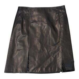 MICHAEL HOBAN Vintage Black Leather Mini Skirt Size 10‎ 8 Slits Sexy Date Party